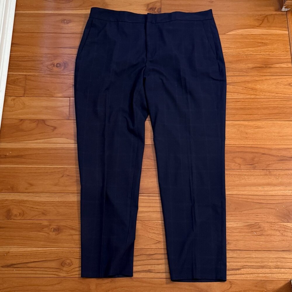 Zara Womens The Driver Pant Comfort Slim Plaid Casual Business Navy Blue Size 10